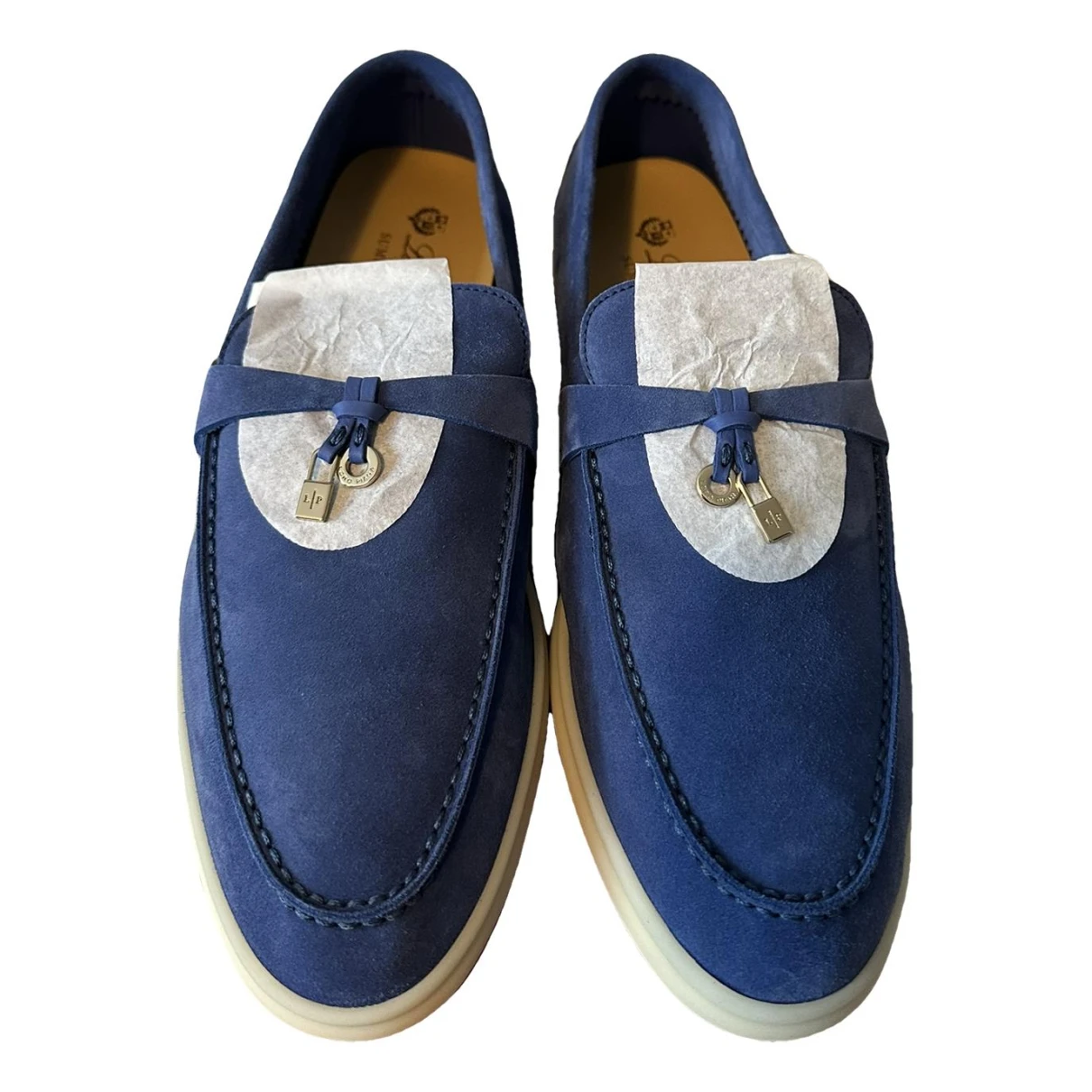 Pre-owned Loro Piana Summer Charm Walk Leather Flats In Blue