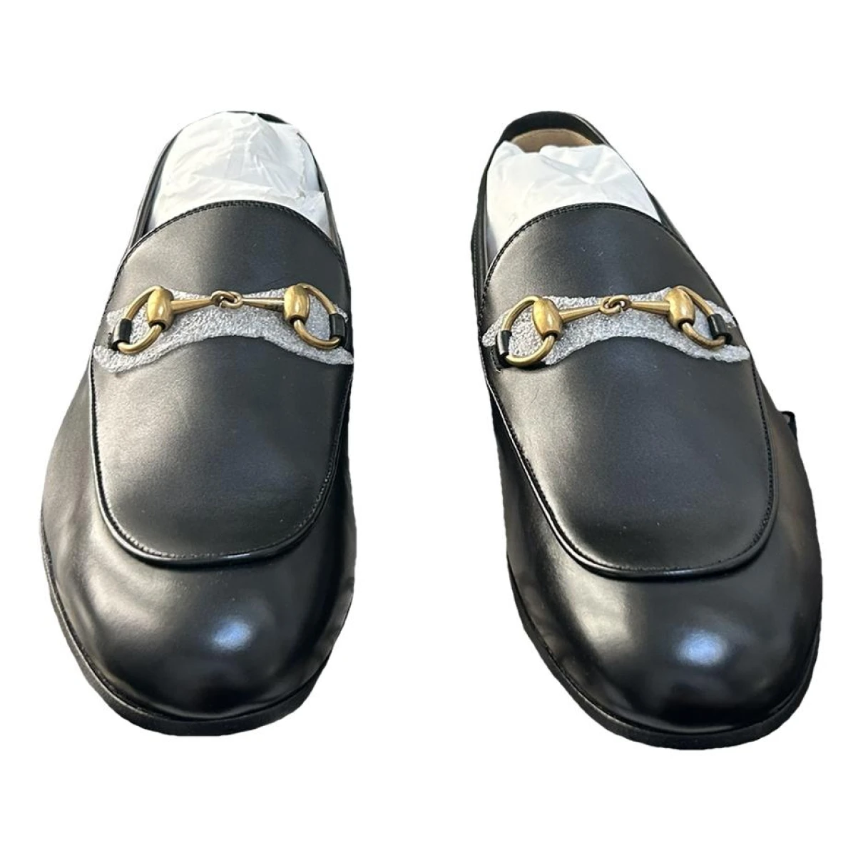 Pre-owned Gucci Jordaan Leather Flats In Black