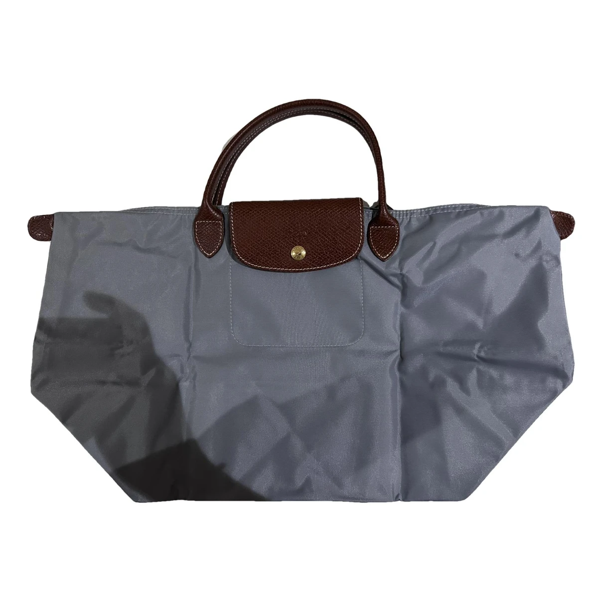 Pre-owned Longchamp Pliage Leather Handbag In Grey