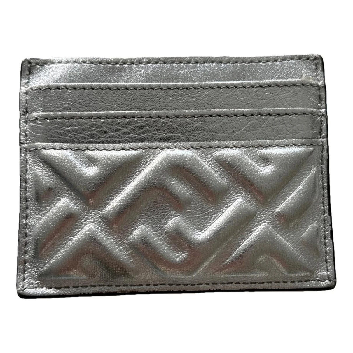 Pre-owned Fendi Baguette Leather Wallet In Silver