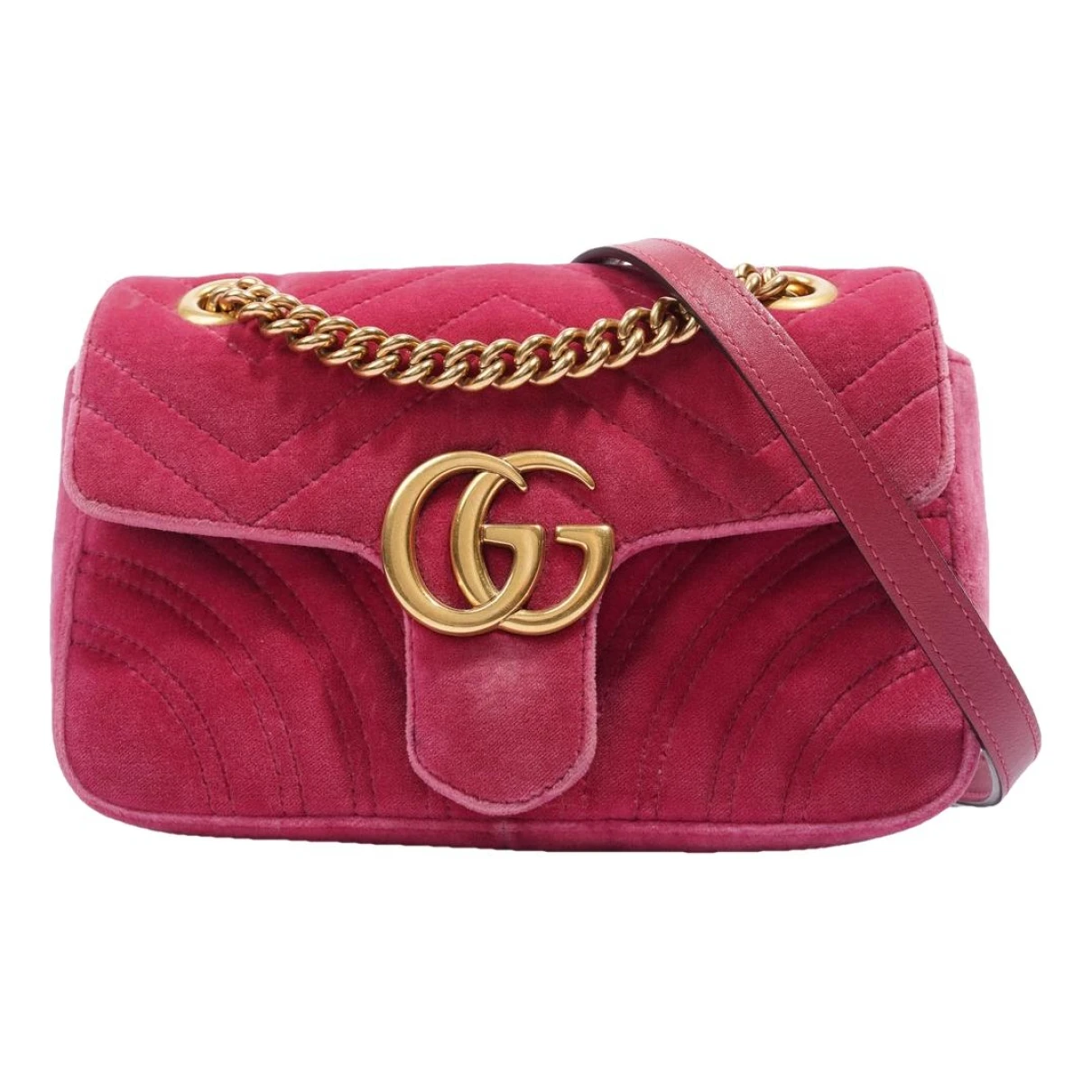 Pre-owned Gucci Gg Marmont Flap Velvet Crossbody Bag In Pink