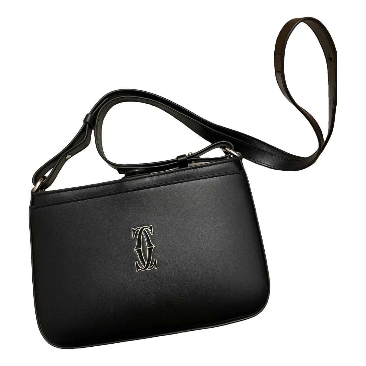 Pre-owned Cartier C Leather Clutch Bag In Black