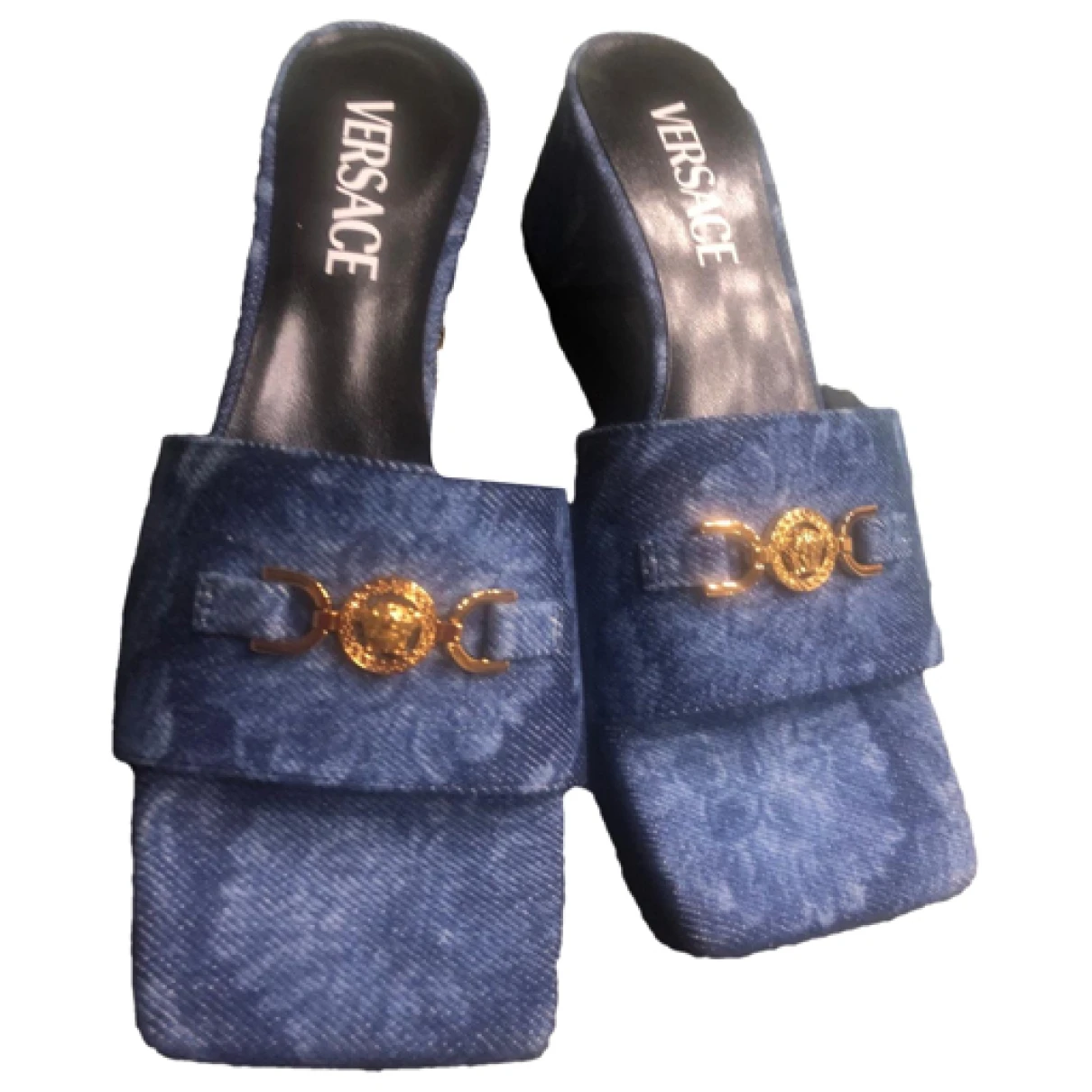 Pre-owned Versace Leather Sandals In Blue