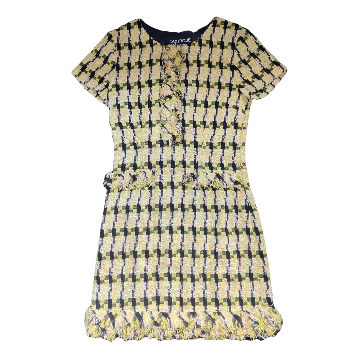 Pre-owned Moschino Tweed Mid-length Dress In Yellow