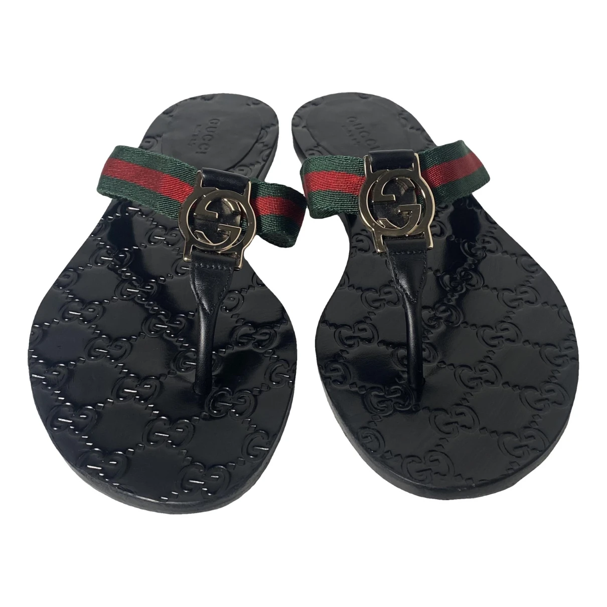 Pre-owned Gucci Leather Flip Flops In Black