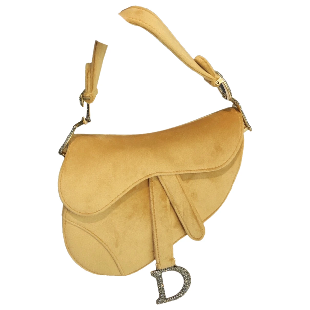 Pre-owned Dior Saddle Velvet Handbag In Yellow