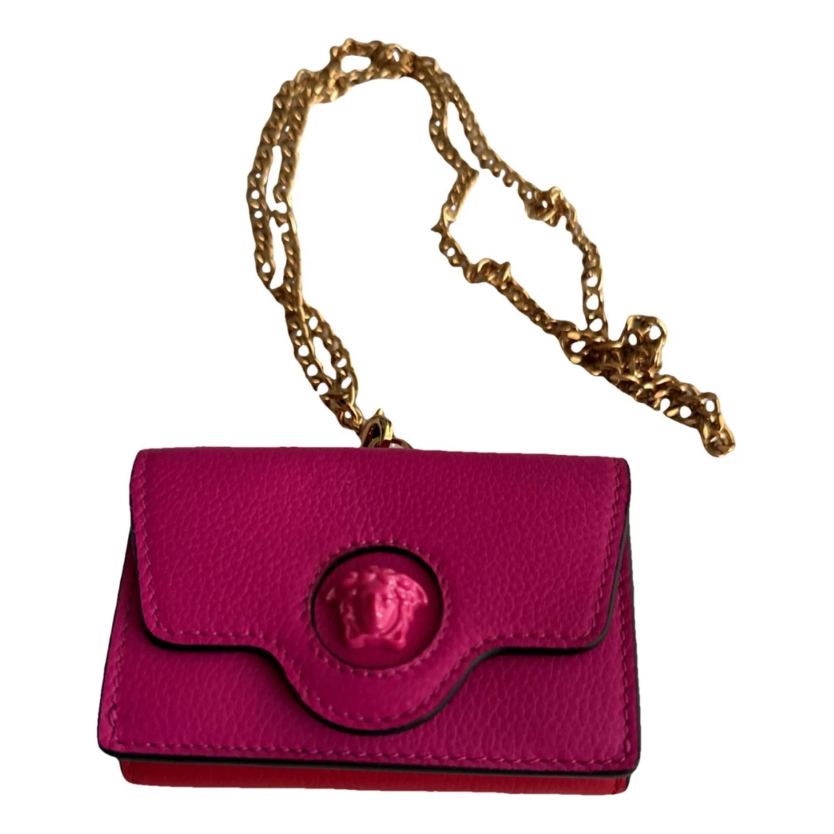 Pre-owned Versace La Medusa Leather Wallet In Purple