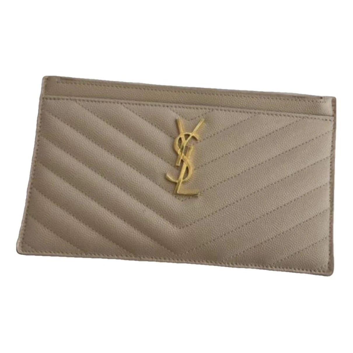 Pre-owned Saint Laurent Leather Clutch In Beige