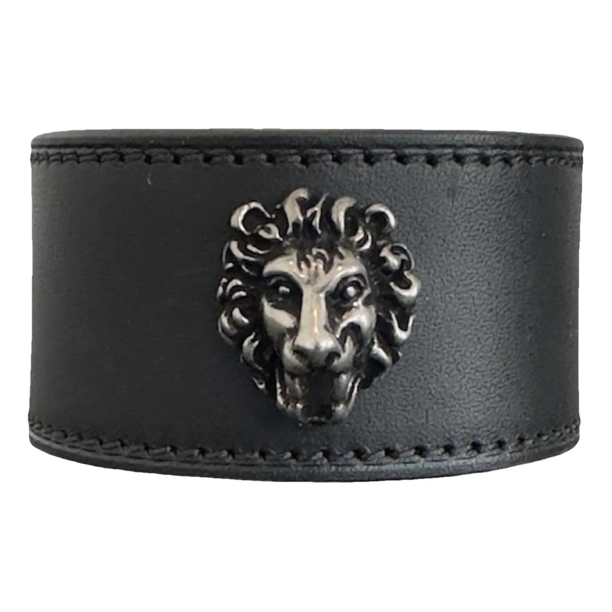 Pre-owned Gucci Icon Leather Bracelet In Black