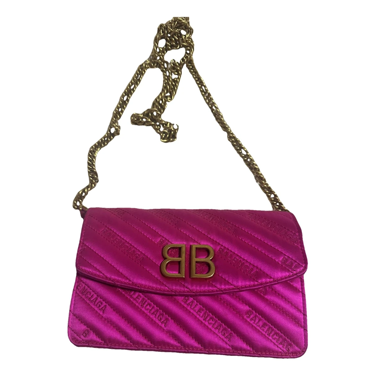 Pre-owned Balenciaga Bb Chain Cloth Crossbody Bag In Pink