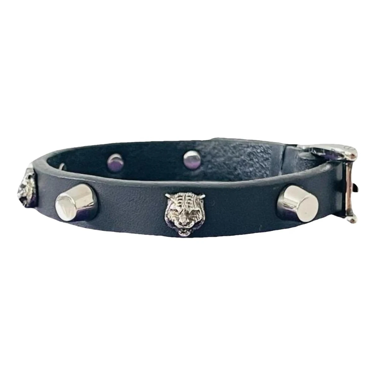 Pre-owned Gucci Icon Leather Bracelet In Black