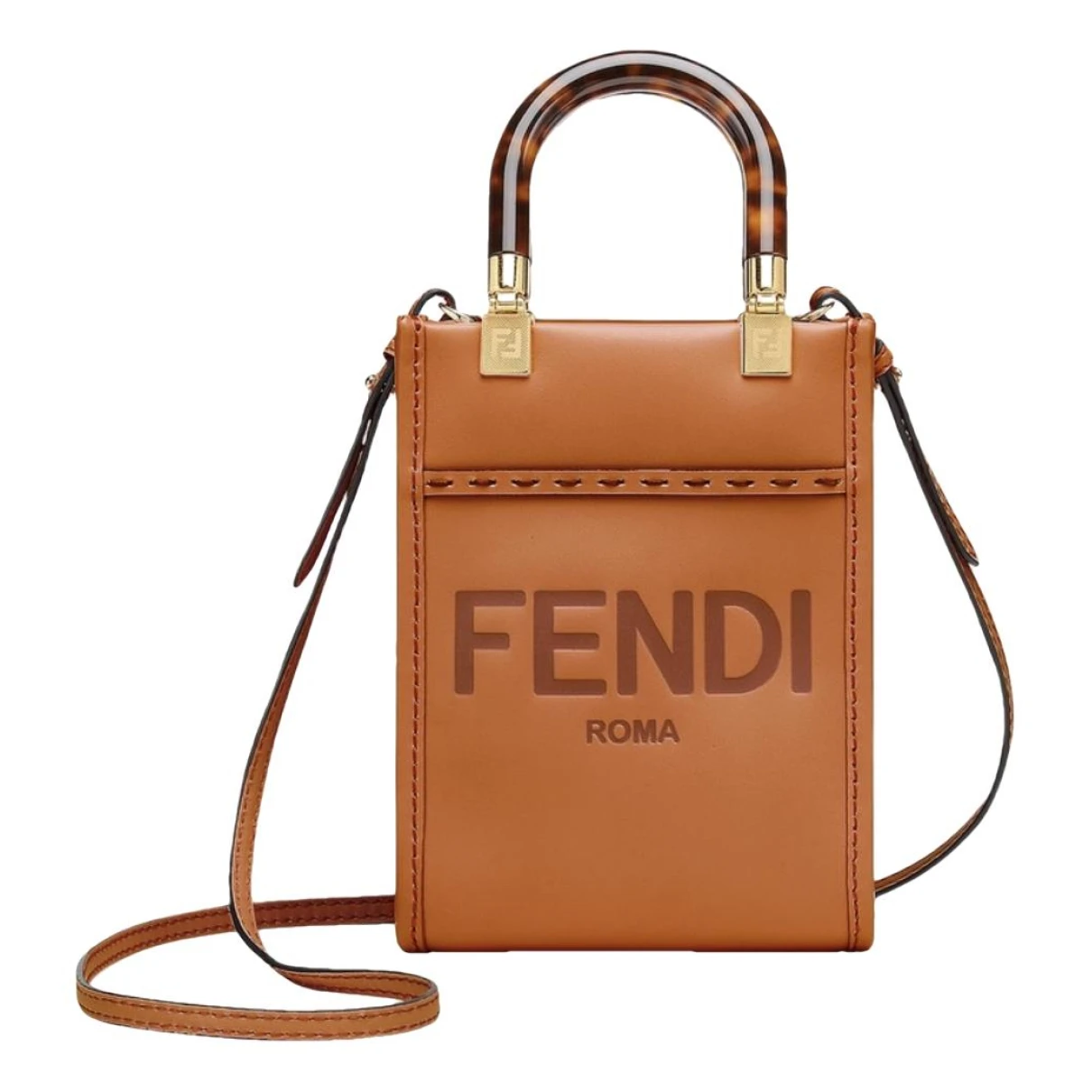 Pre-owned Fendi Sunshine Leather Crossbody Bag In Brown