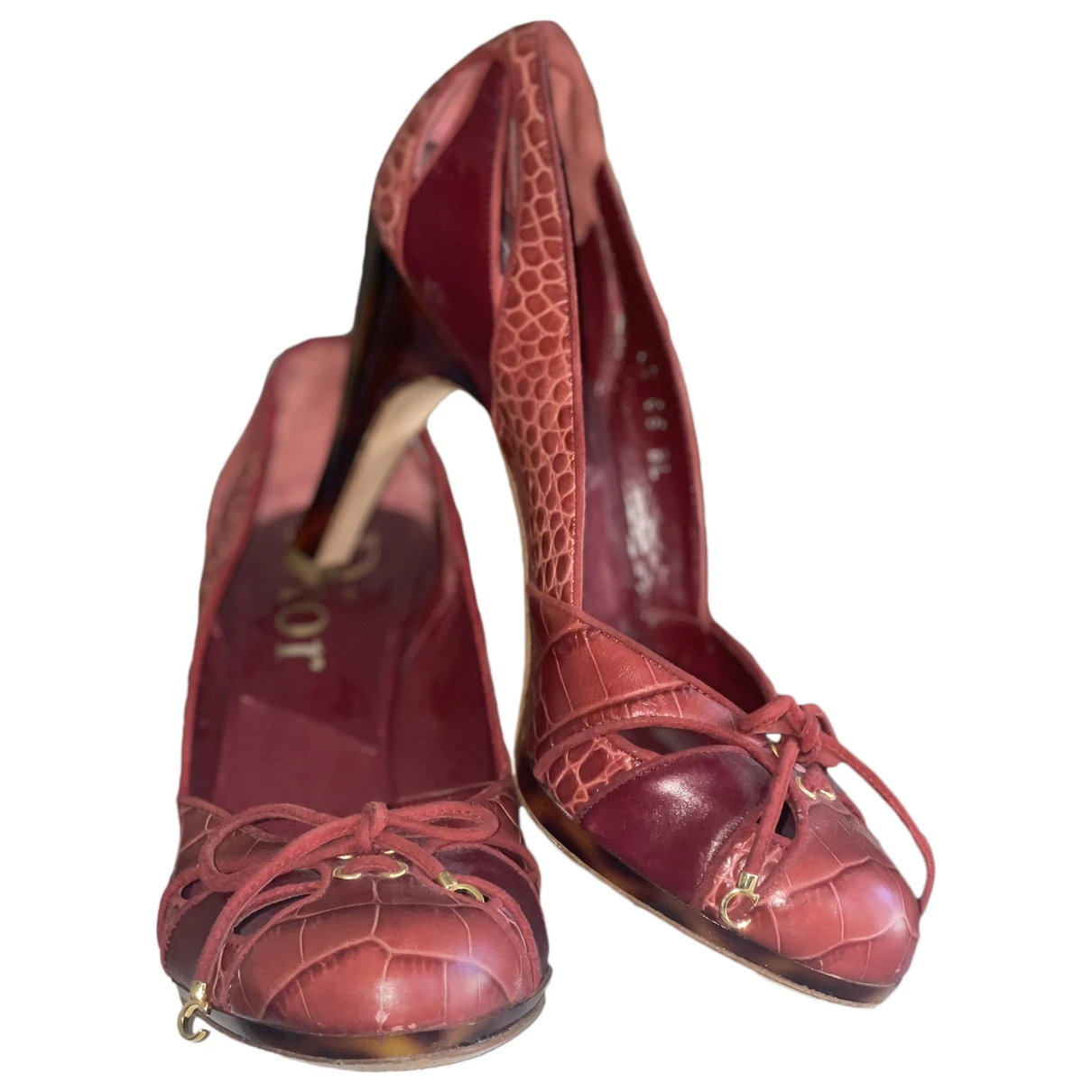 Pre-owned Dior Crocodile Heels In Red