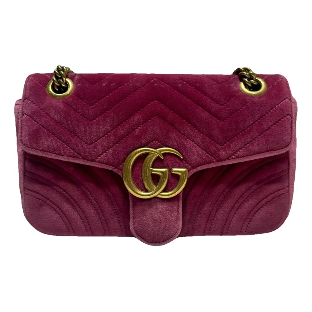 Pre-owned Gucci Gg Marmont Flap Velvet Crossbody Bag In Pink