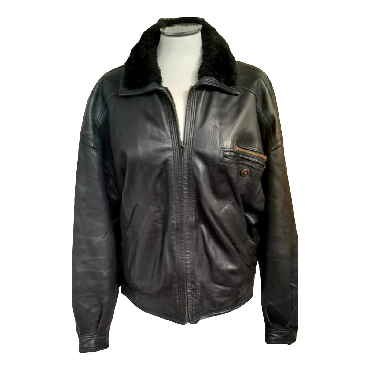 Pre-owned Versace Leather Biker Jacket In Black
