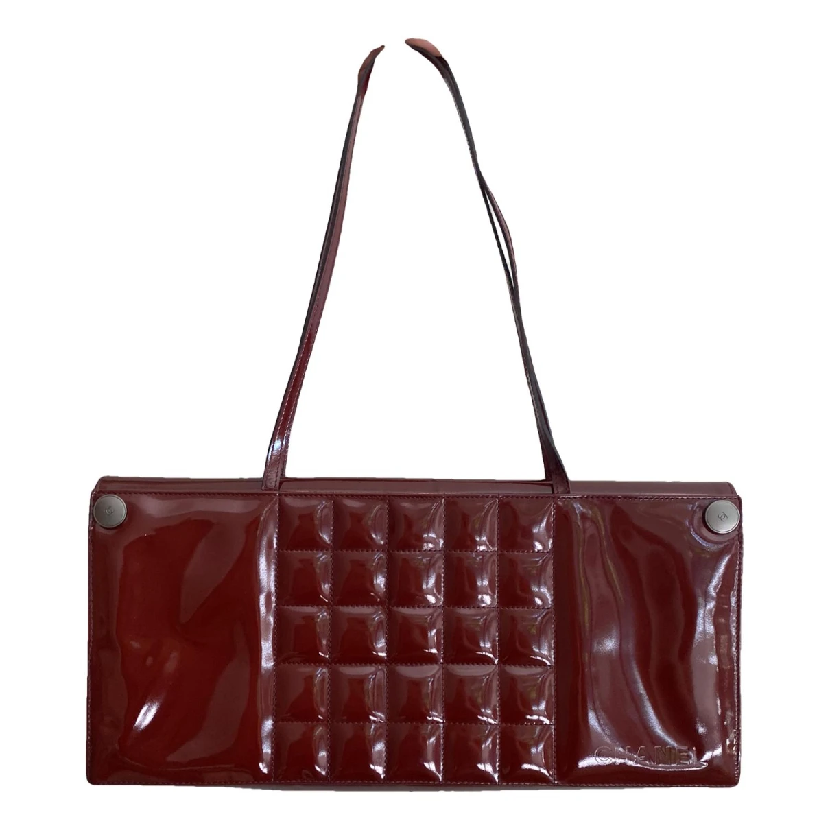 Pre-owned Chanel East West Chocolate Bar Patent Leather Handbag In Burgundy