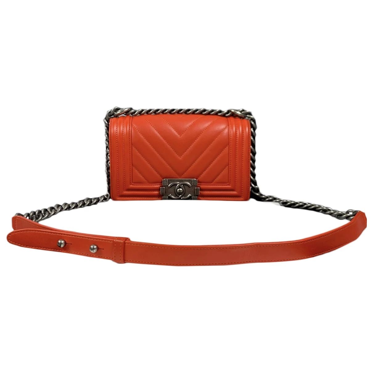 Pre-owned Chanel Boy Leather Crossbody Bag In Orange