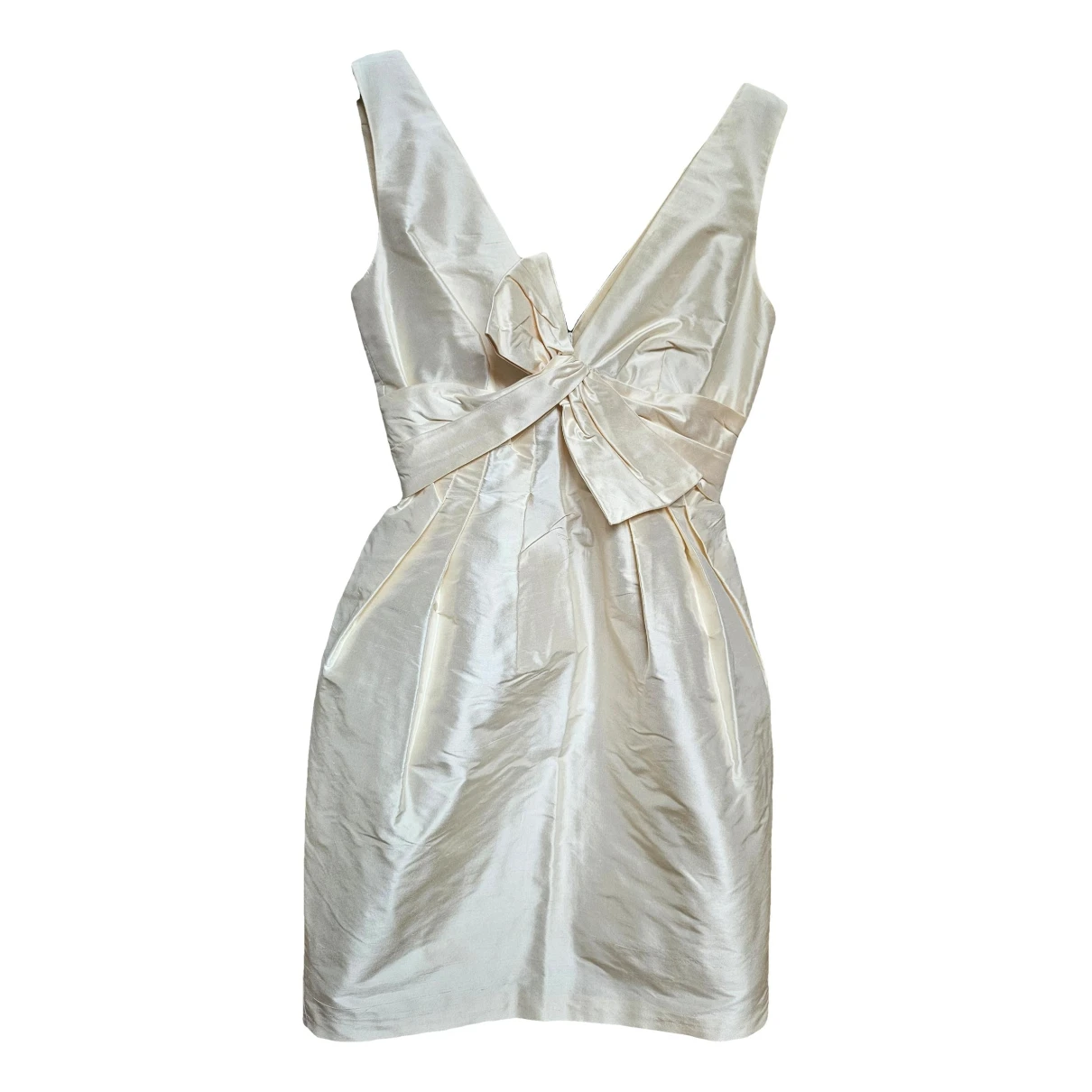 Pre-owned Max & Co Silk Mid-length Dress In Ecru
