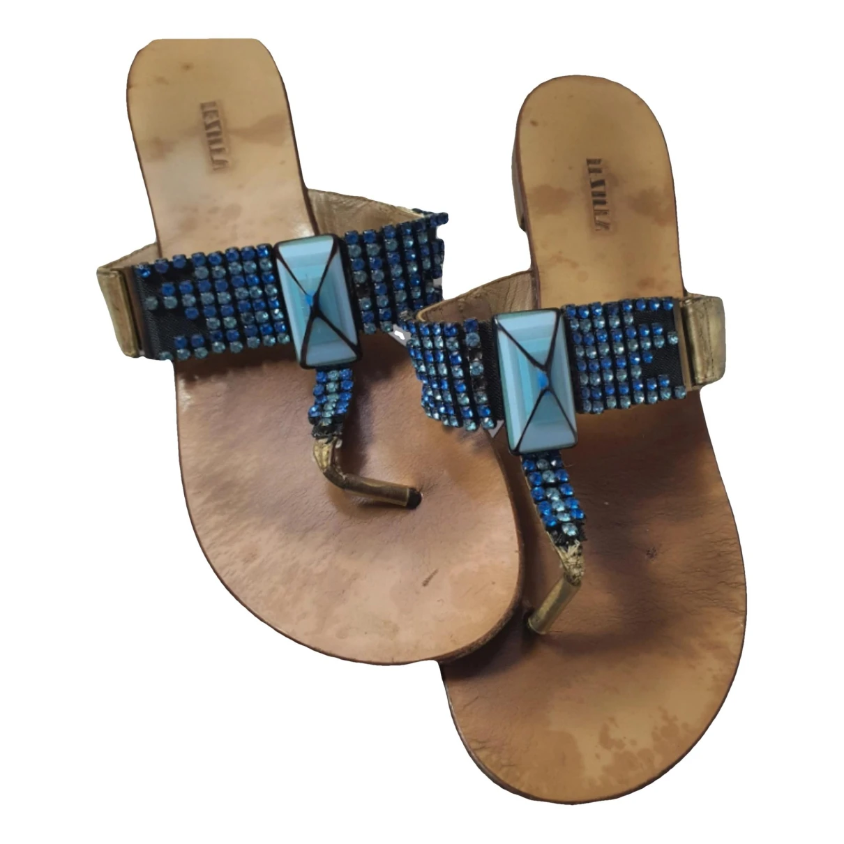 Pre-owned Le Silla Leather Flip Flops In Blue