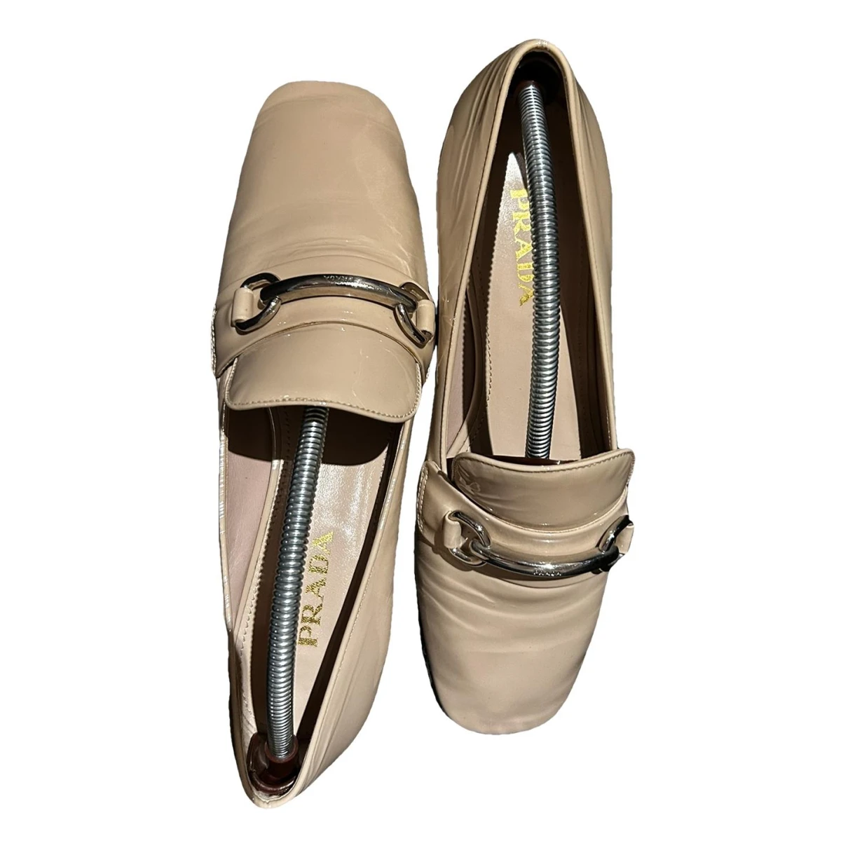 Pre-owned Prada Patent Leather Flats In Beige