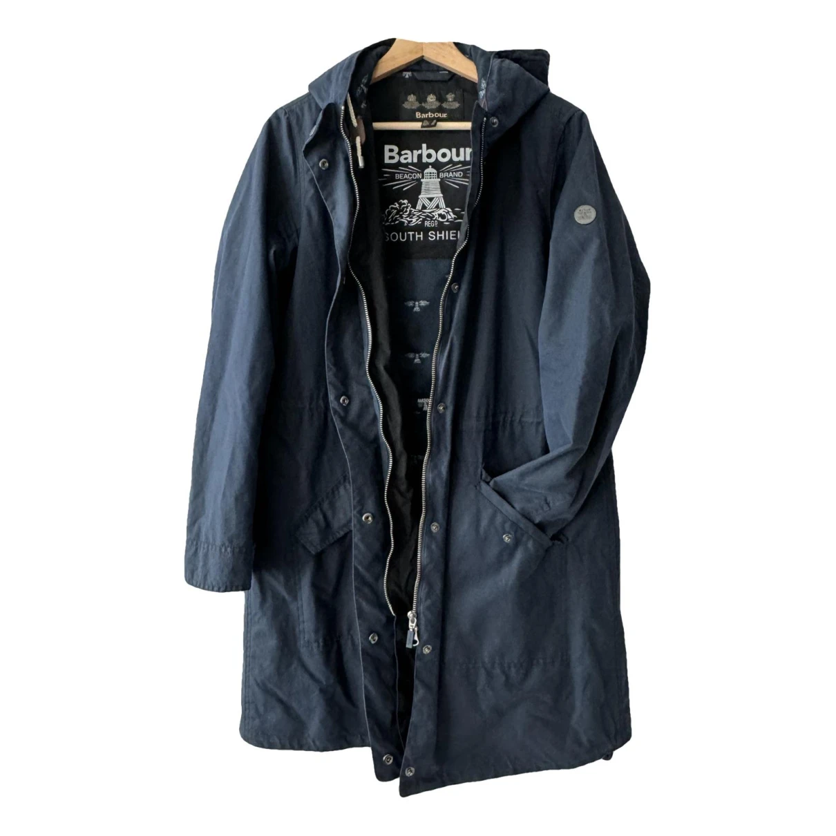 Pre-owned Barbour Leather Jacket In Navy