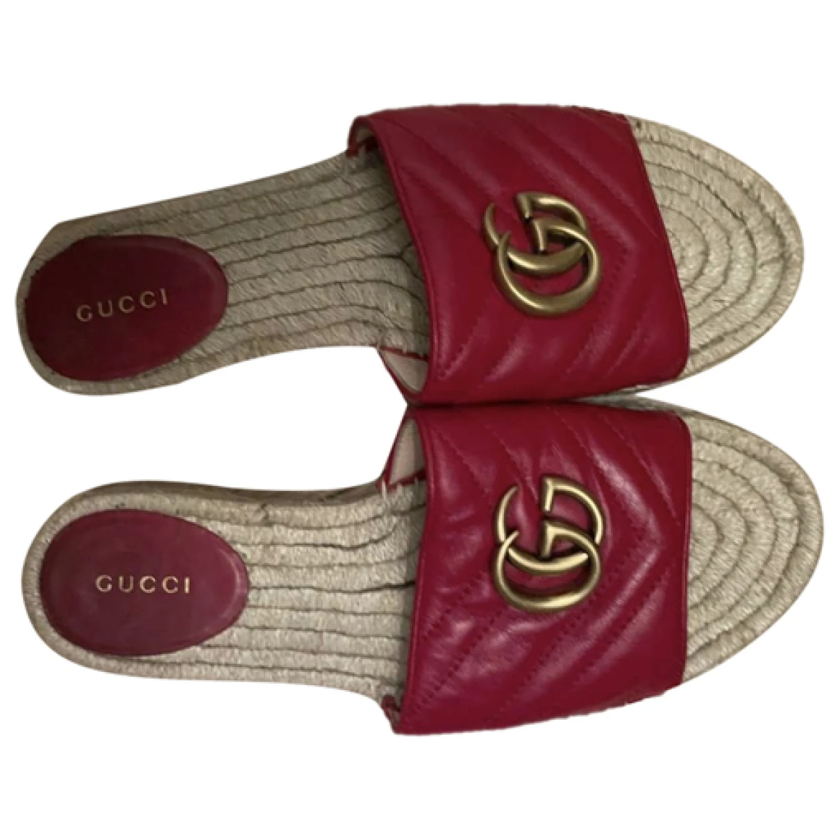 Pre-owned Gucci Double G Leather Mules In Red