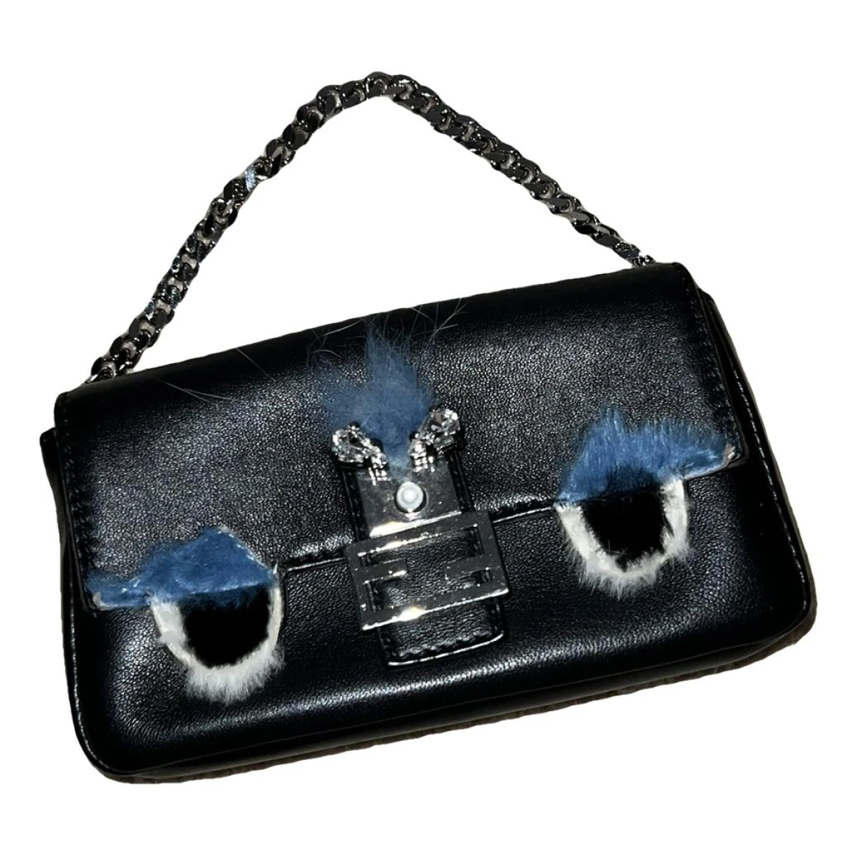 Pre-owned Fendi Baguette Leather Clutch Bag In Blue