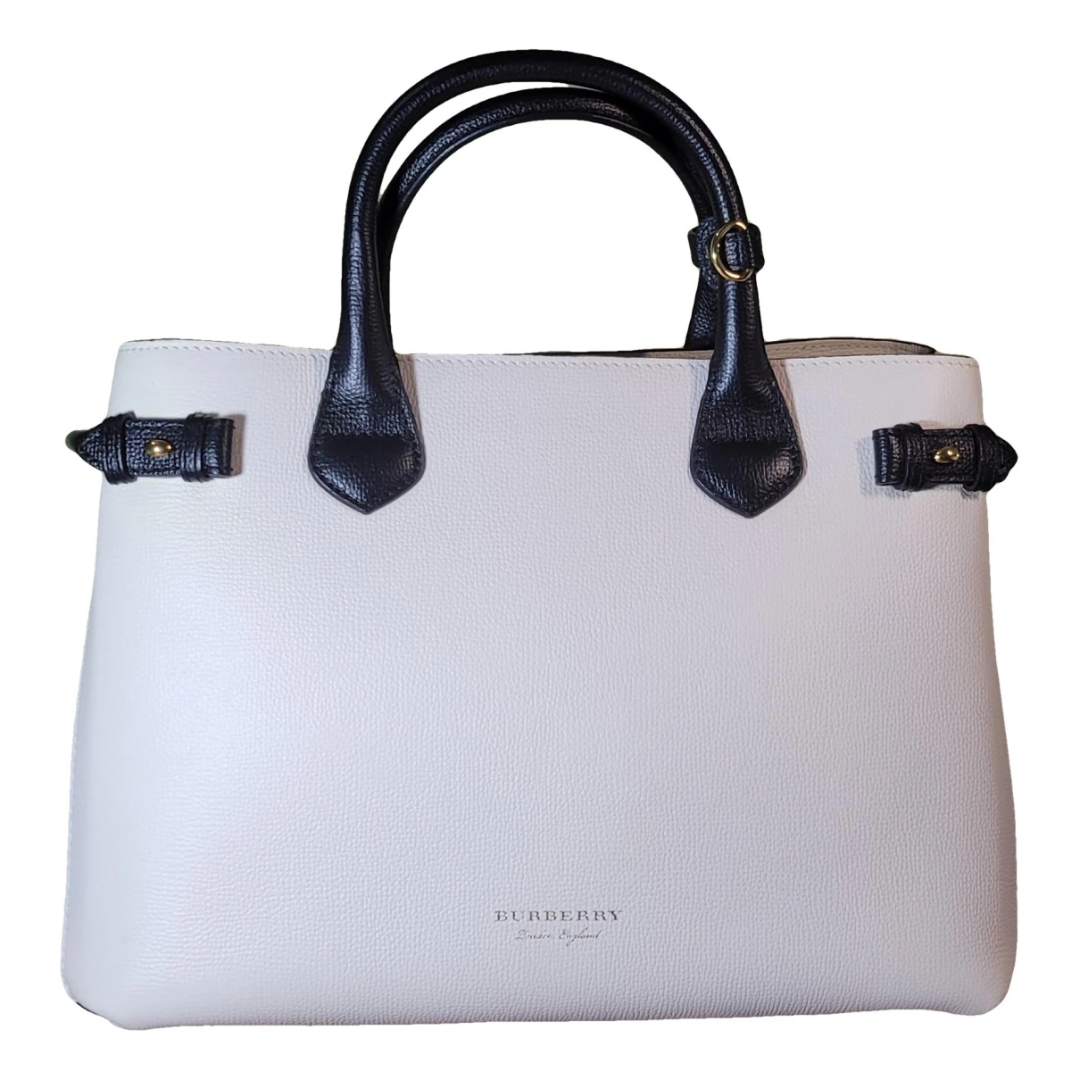 Pre-owned Burberry The Banner Leather Handbag In White