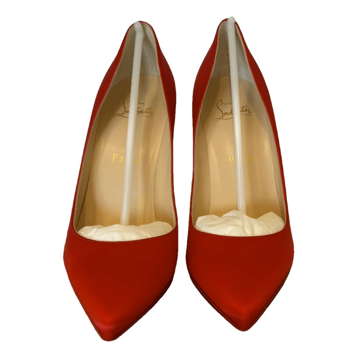 Pre-owned Christian Louboutin Pigalle Cloth Heels In Red