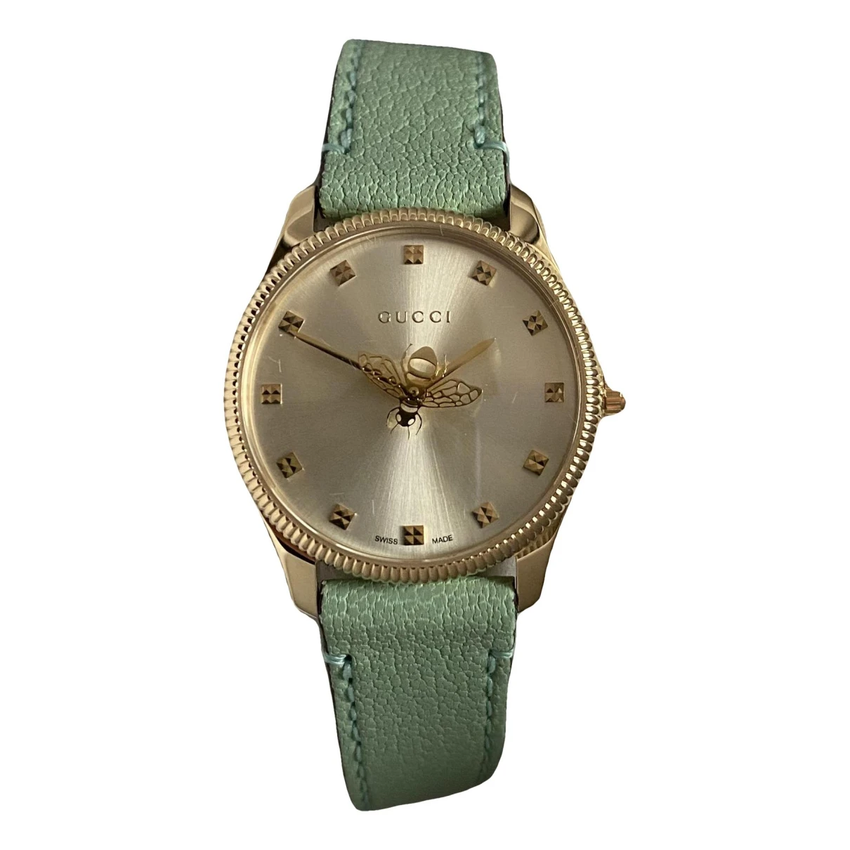 Pre-owned Gucci G-timeless Yellow Gold Watch In Green