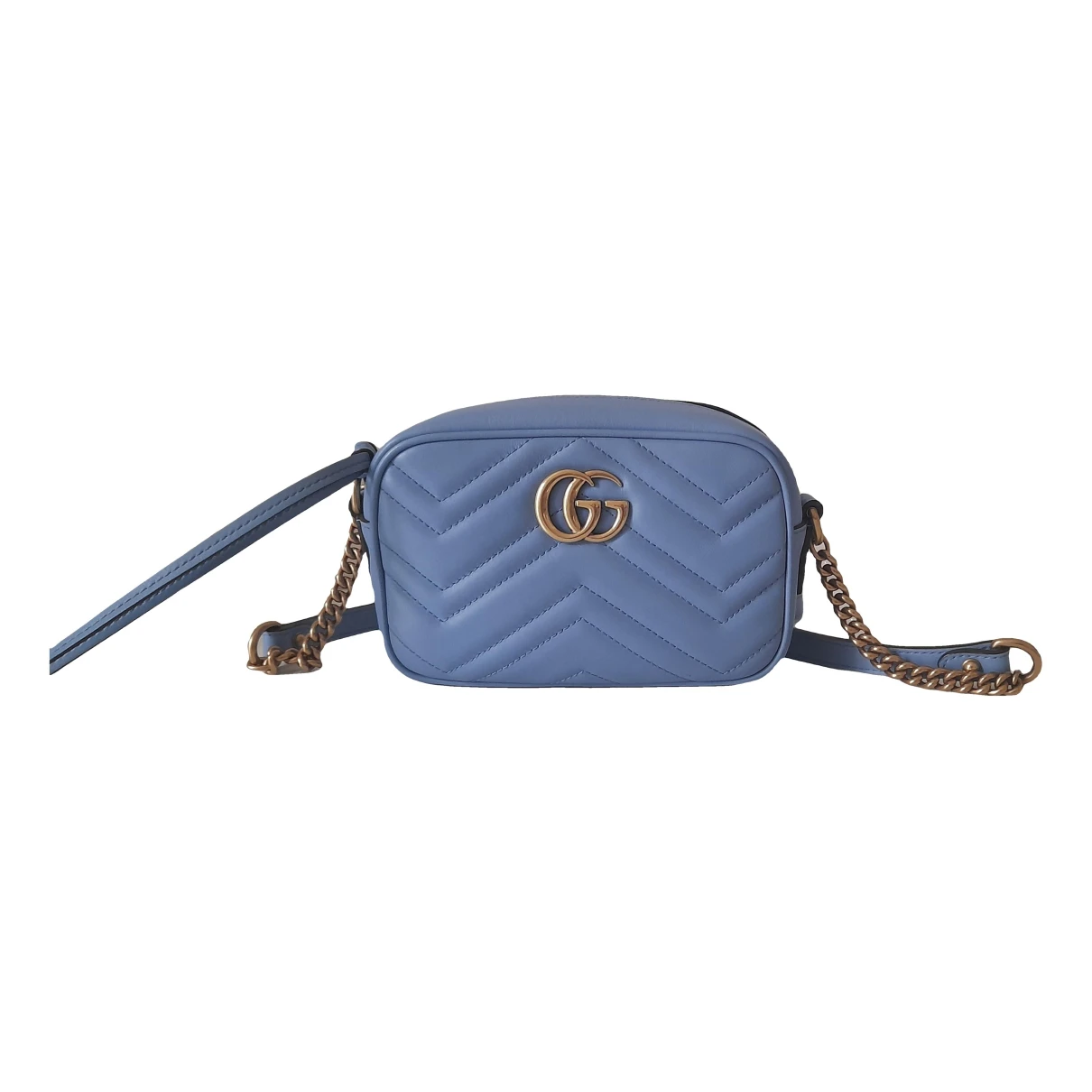Pre-owned Gucci Gg Marmont Leather Crossbody Bag In Blue