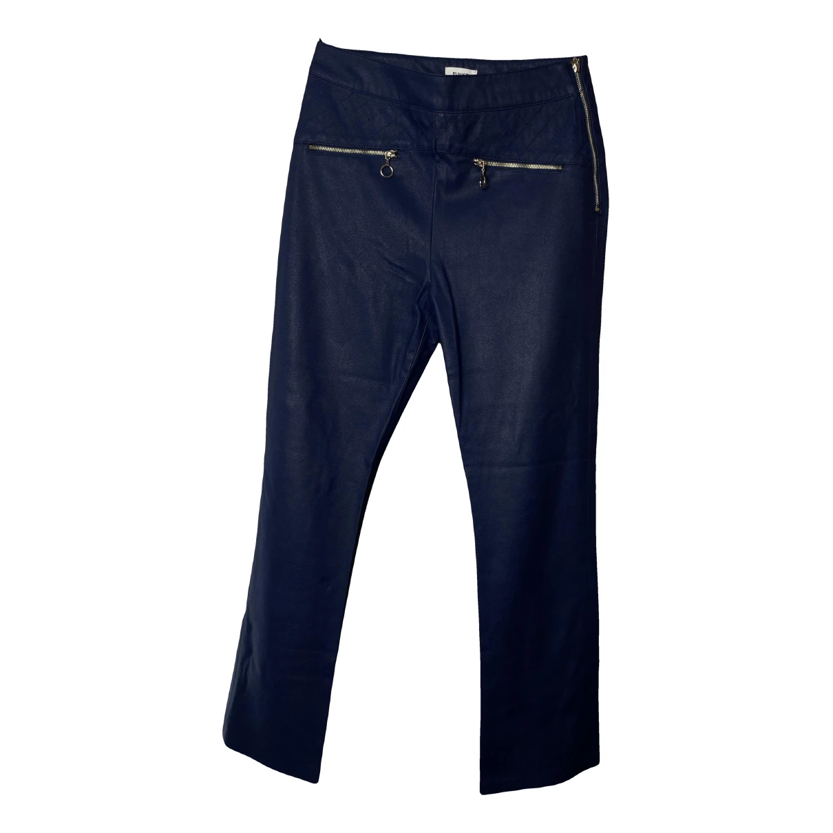 Pre-owned Pinko Vegan Leather Trousers In Navy