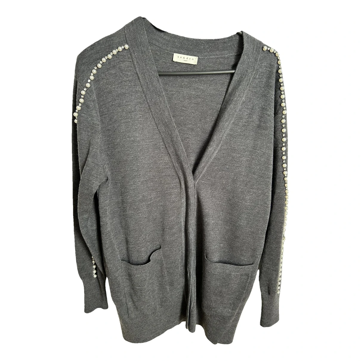 Pre-owned Sandro Wool Cardigan In Anthracite
