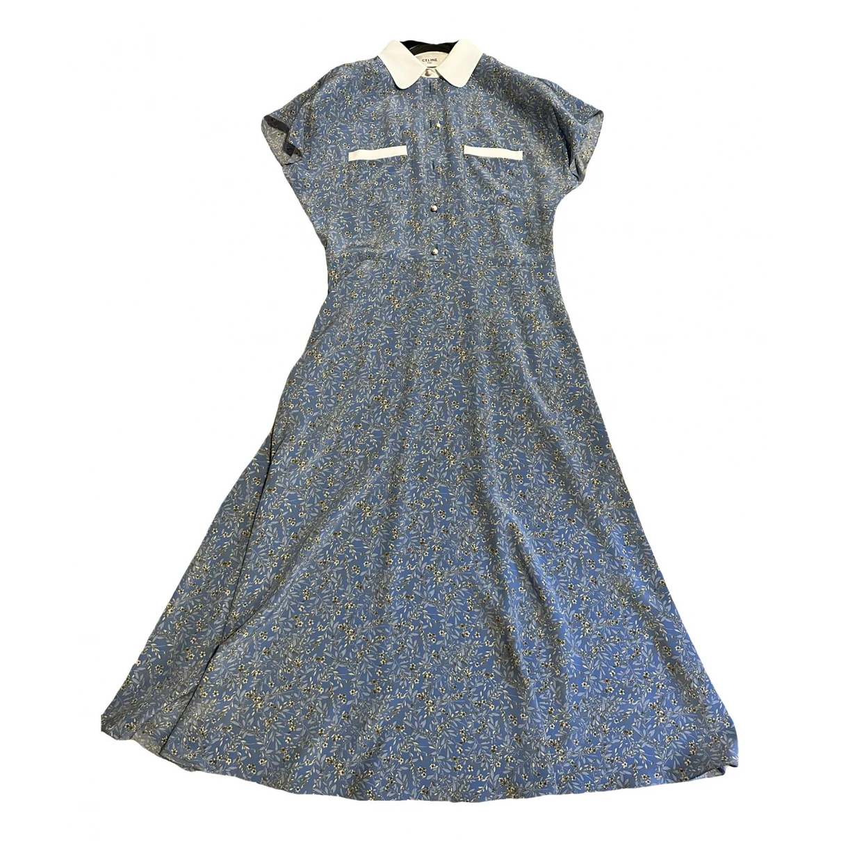 Pre-owned Celine Silk Mid-length Dress In Blue