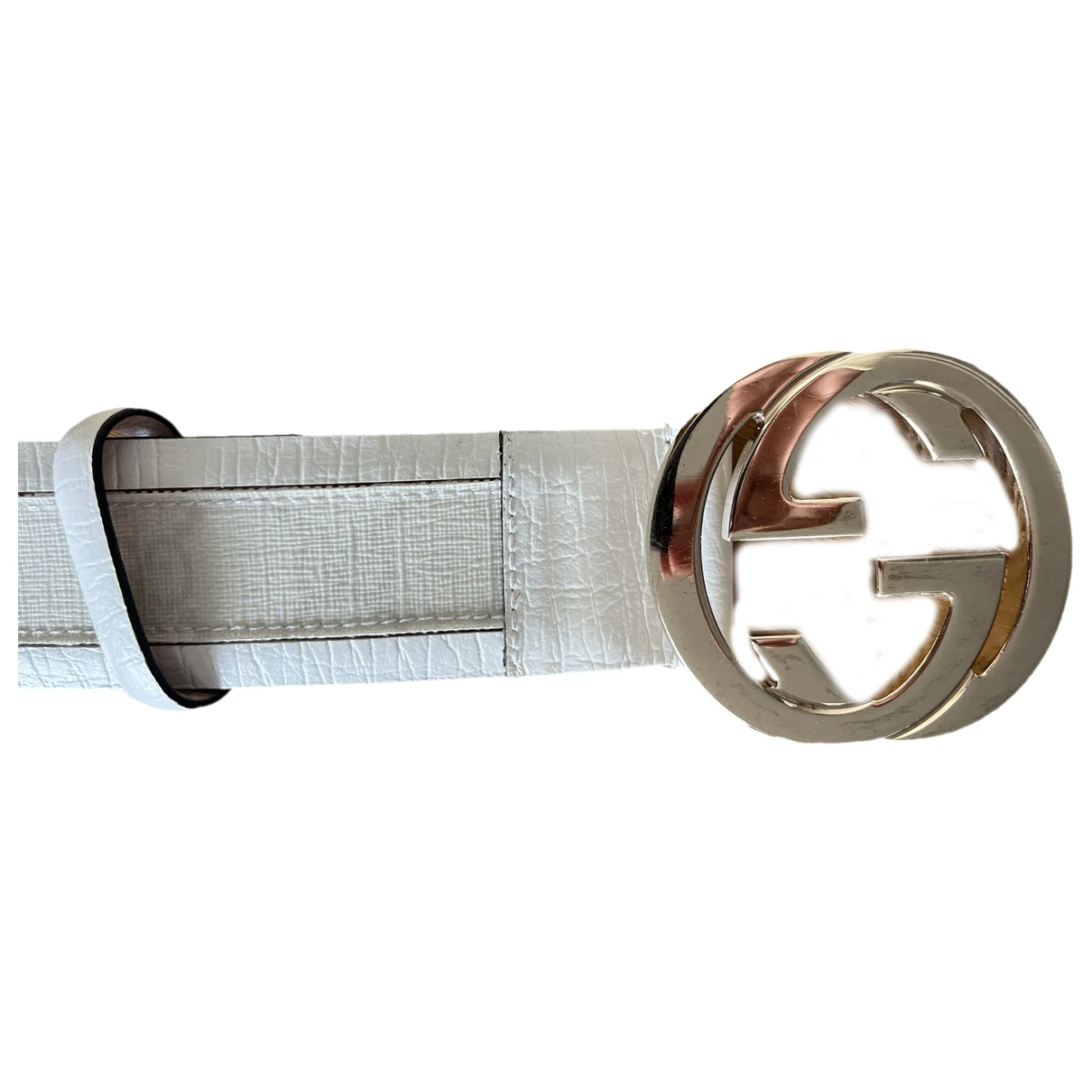 Pre-owned Gucci Interlocking Buckle Leather Belt In White