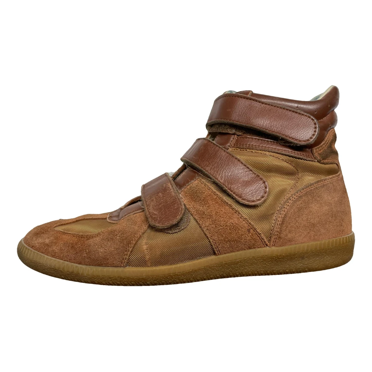 Pre-owned Maison Margiela Replica Leather High Trainers In Brown