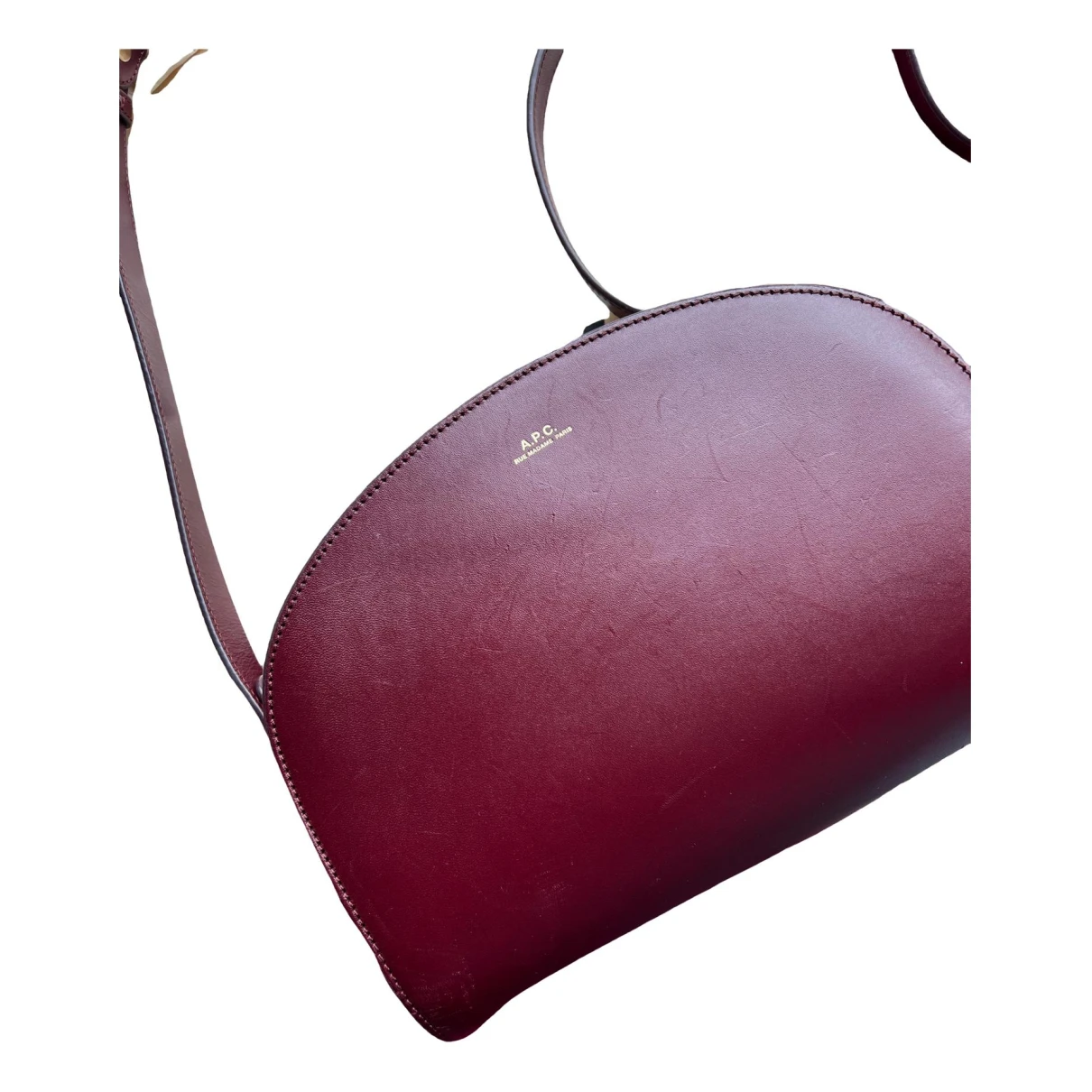 Pre-owned Apc Demi-lune Leather Crossbody Bag In Burgundy
