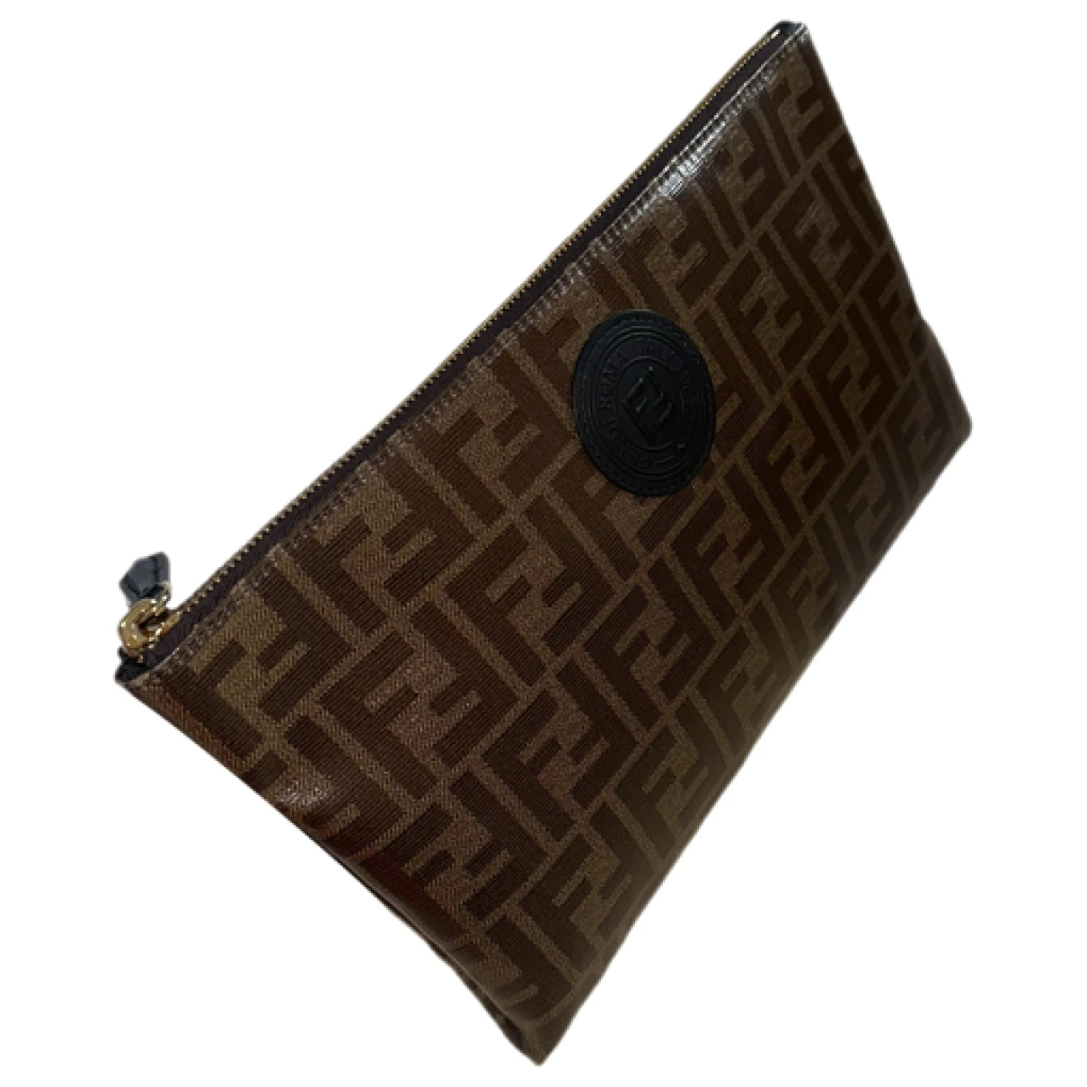 Pre-owned Fendi Double F Cloth Clutch Bag In Brown