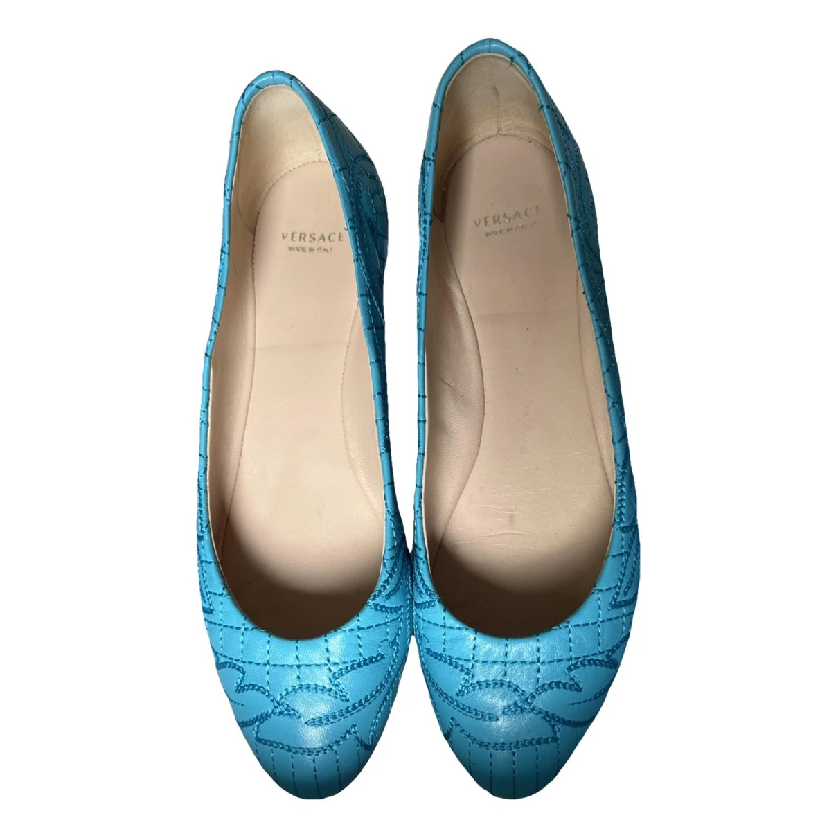 Pre-owned Versace Leather Ballet Flats In Blue