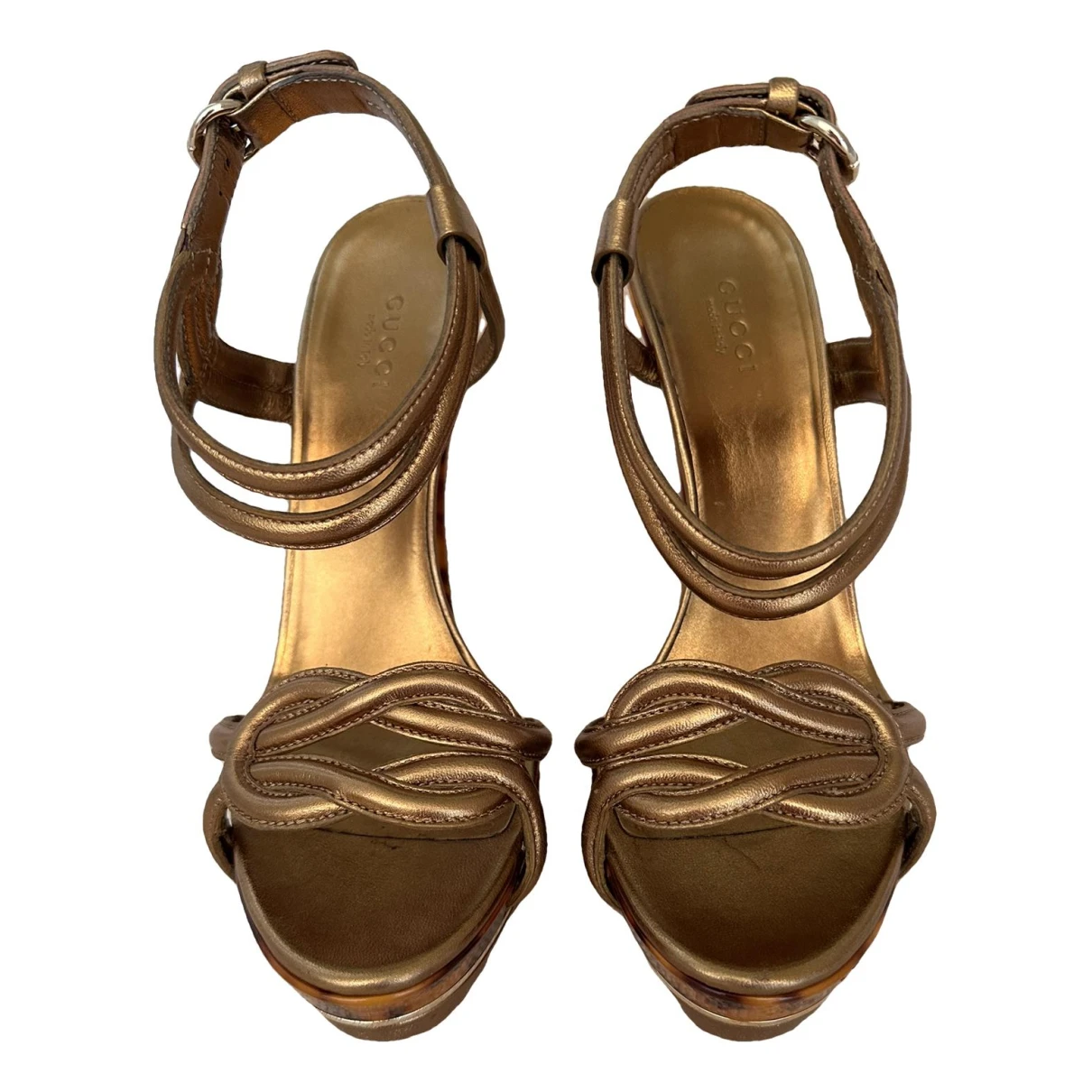 Pre-owned Gucci Leather Sandal In Metallic