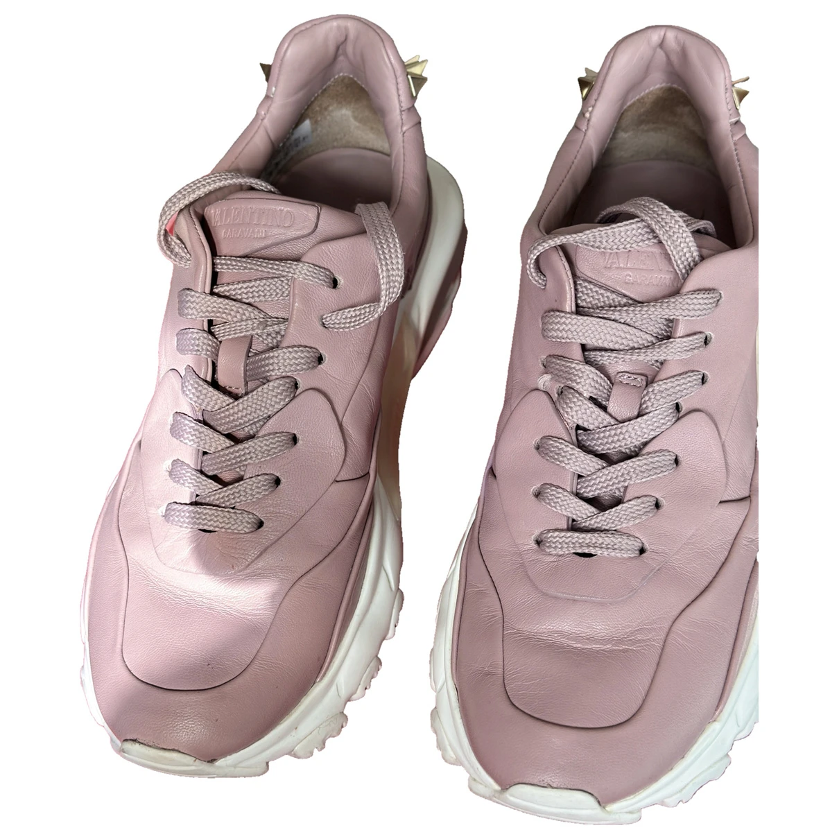 Pre-owned Valentino Garavani Bounce Leather Trainers In Pink