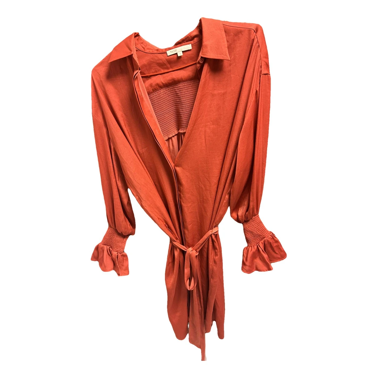 Pre-owned Maje Silk Mid-length Dress In Orange