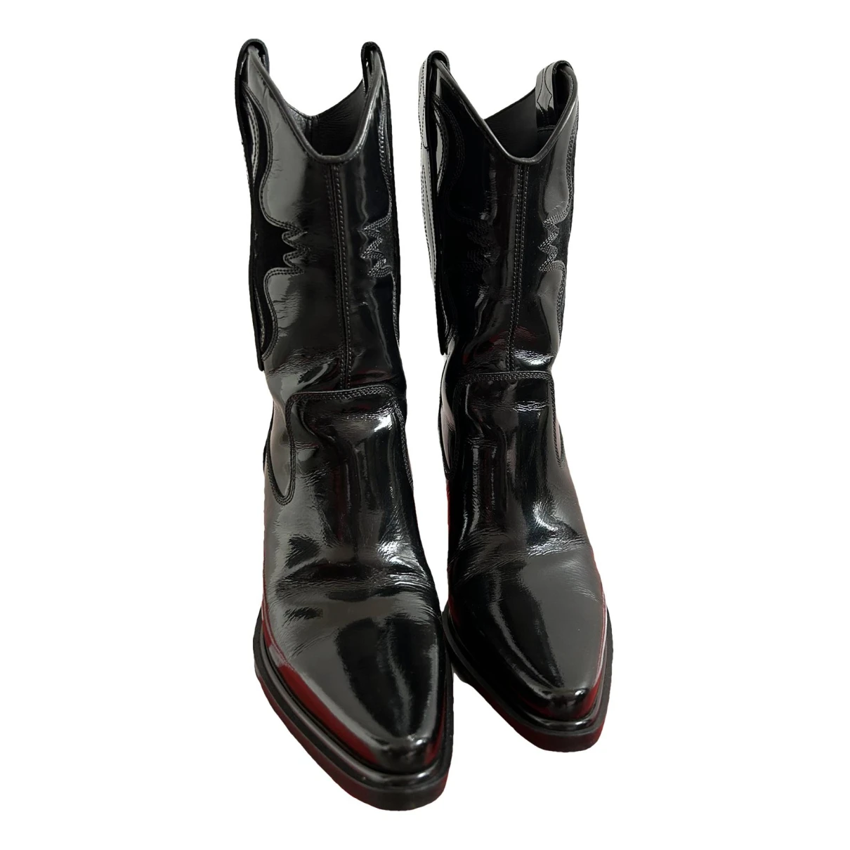 Pre-owned Diesel Leather Cowboy Boots In Black