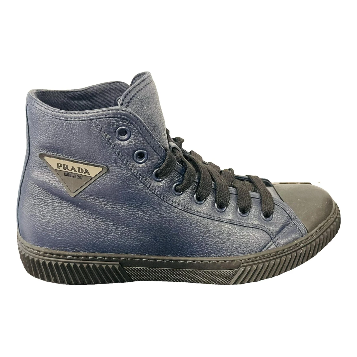 Pre-owned Prada Leather High Trainers In Blue