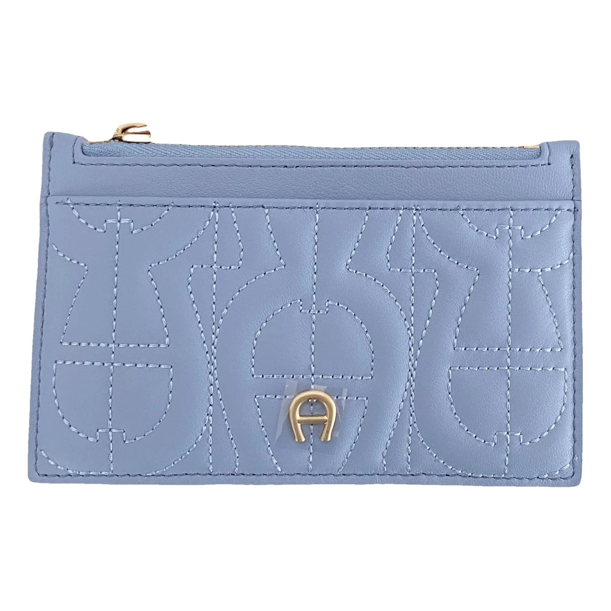 Pre-owned Aigner Leather Card Wallet In Blue