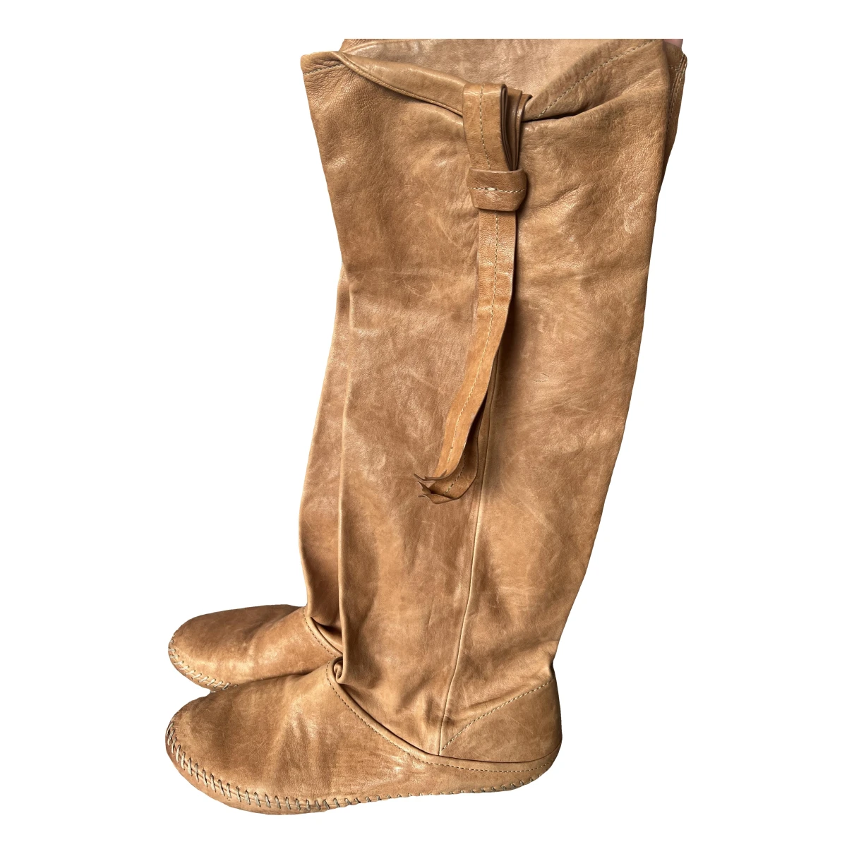 Pre-owned Prada Leather Boots In Beige