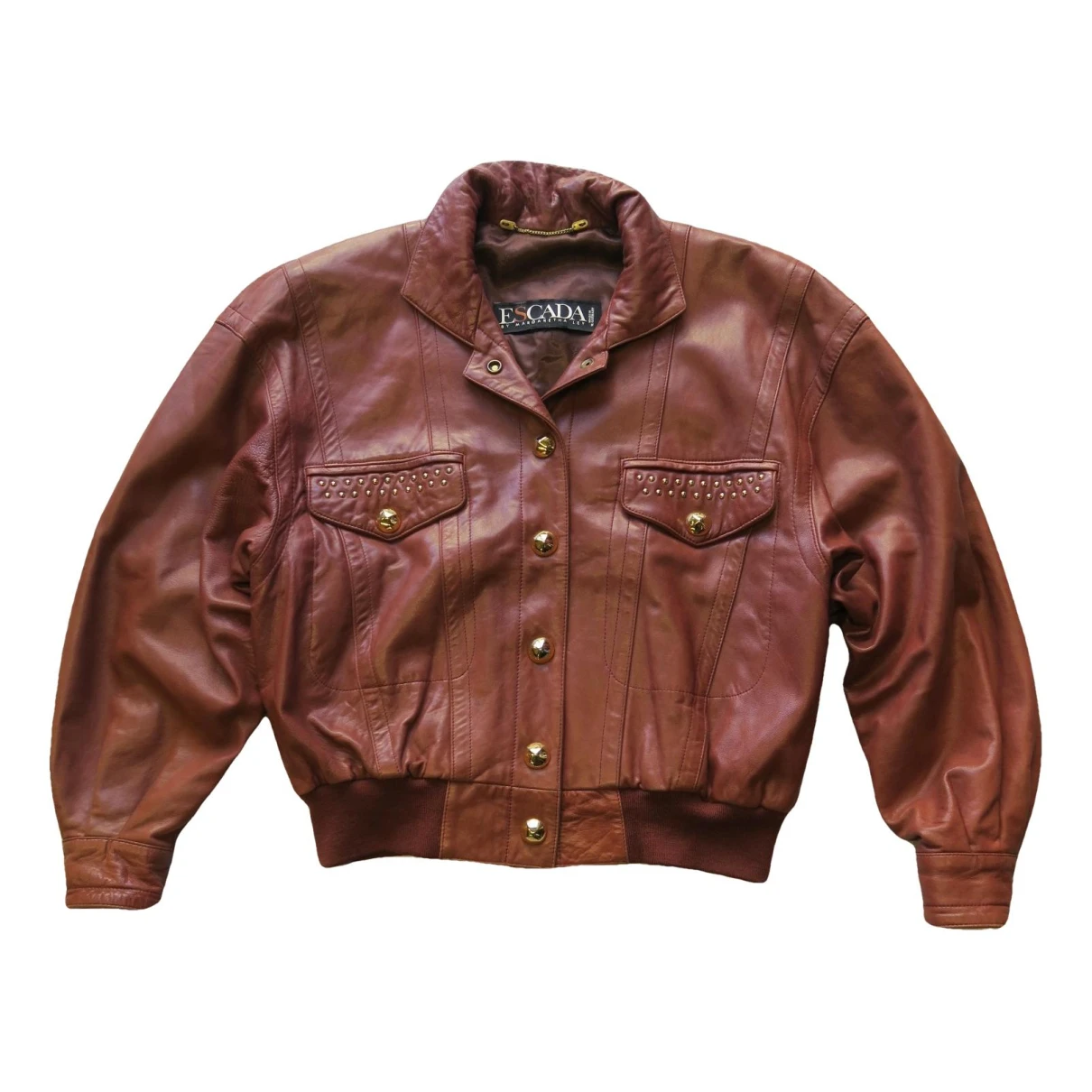Pre-owned Escada Leather Jacket In Burgundy