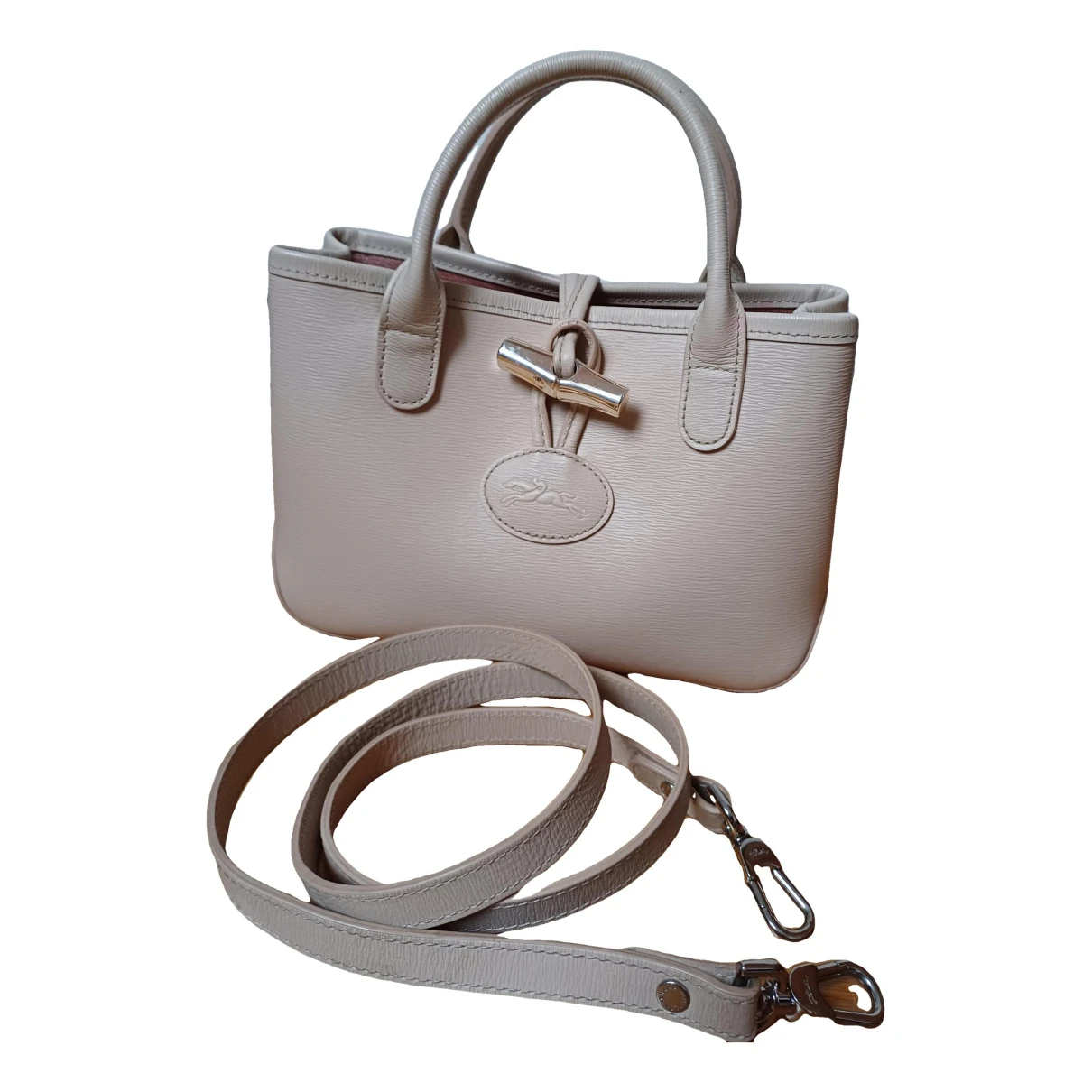 Pre-owned Longchamp Roseau Leather Tote In Beige