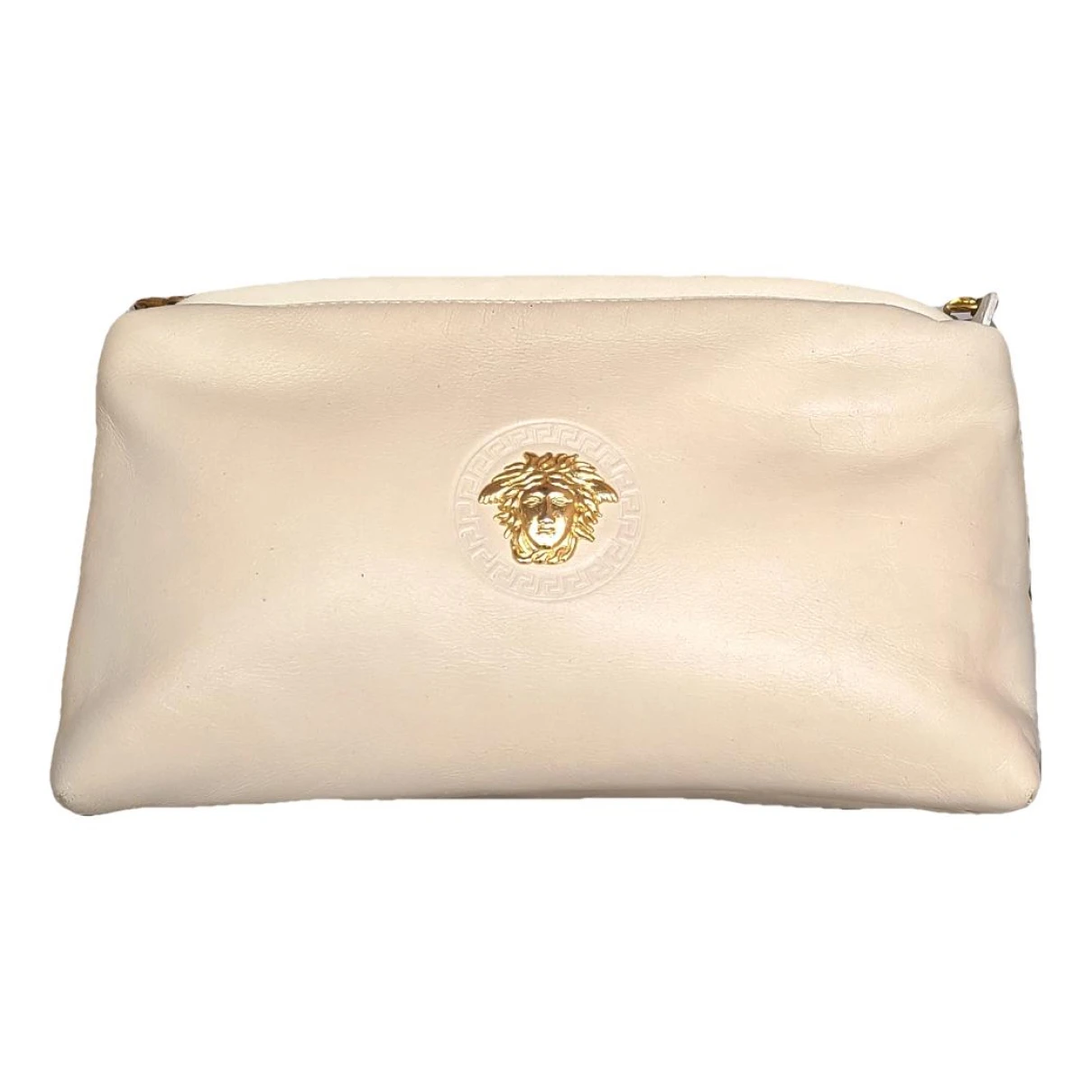 Pre-owned Versace Leather Clutch Bag In Beige