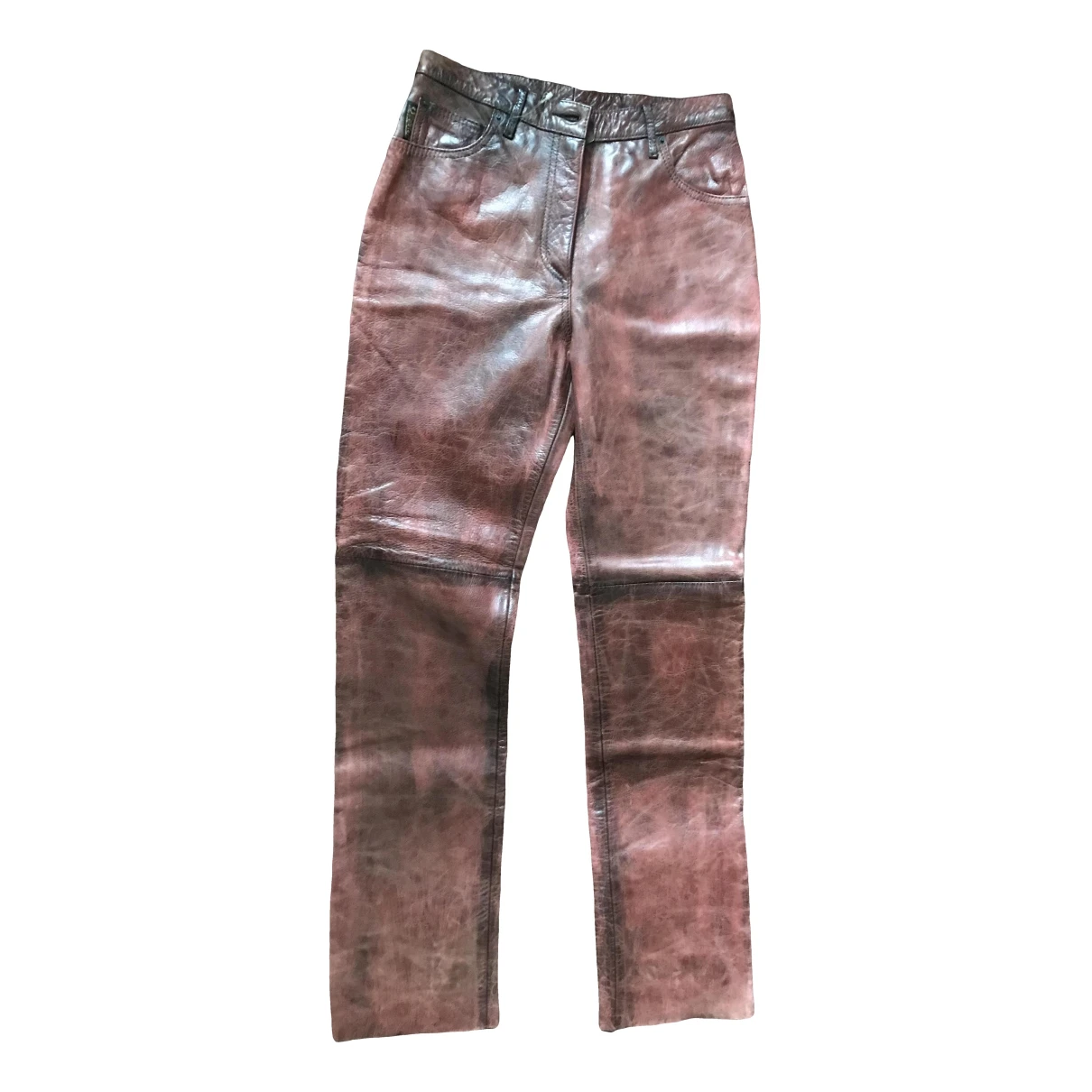 Pre-owned Belstaff Leather Straight Pants In Burgundy